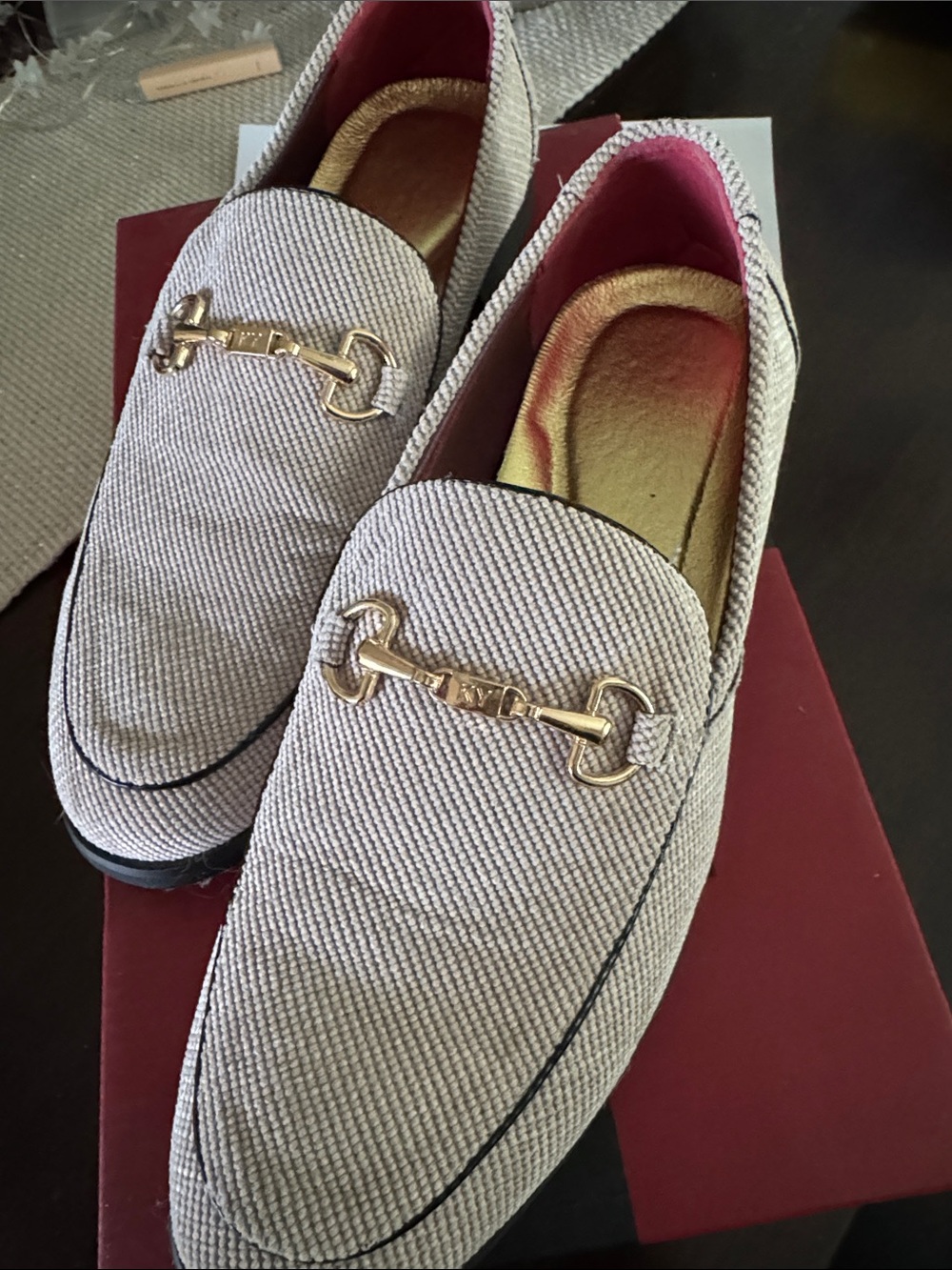 Men's Light Gray Slip-On Loafers with Gold Horsebit Accent
